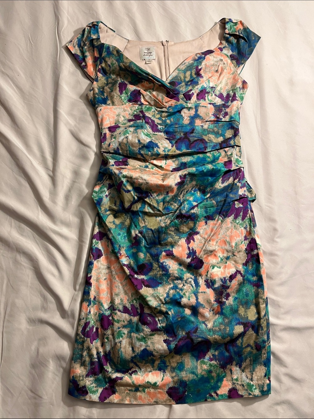 Suzi Chin for Maggy Boutique Teal, Purple & Peach Floral Midi Dress